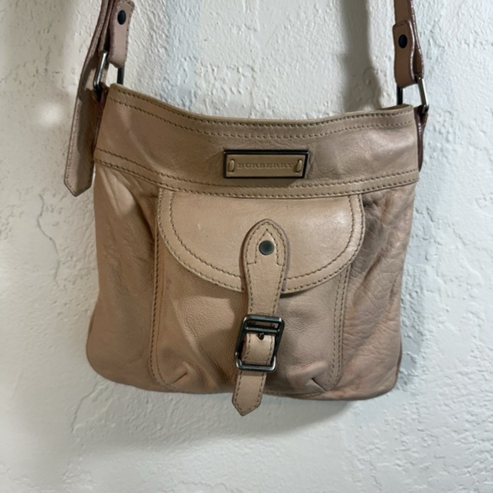 Auth BURBERRY Pink Leather Messenger Crossbody Bag Nova Check Lining Pockets Zip - Picture 5 of 14